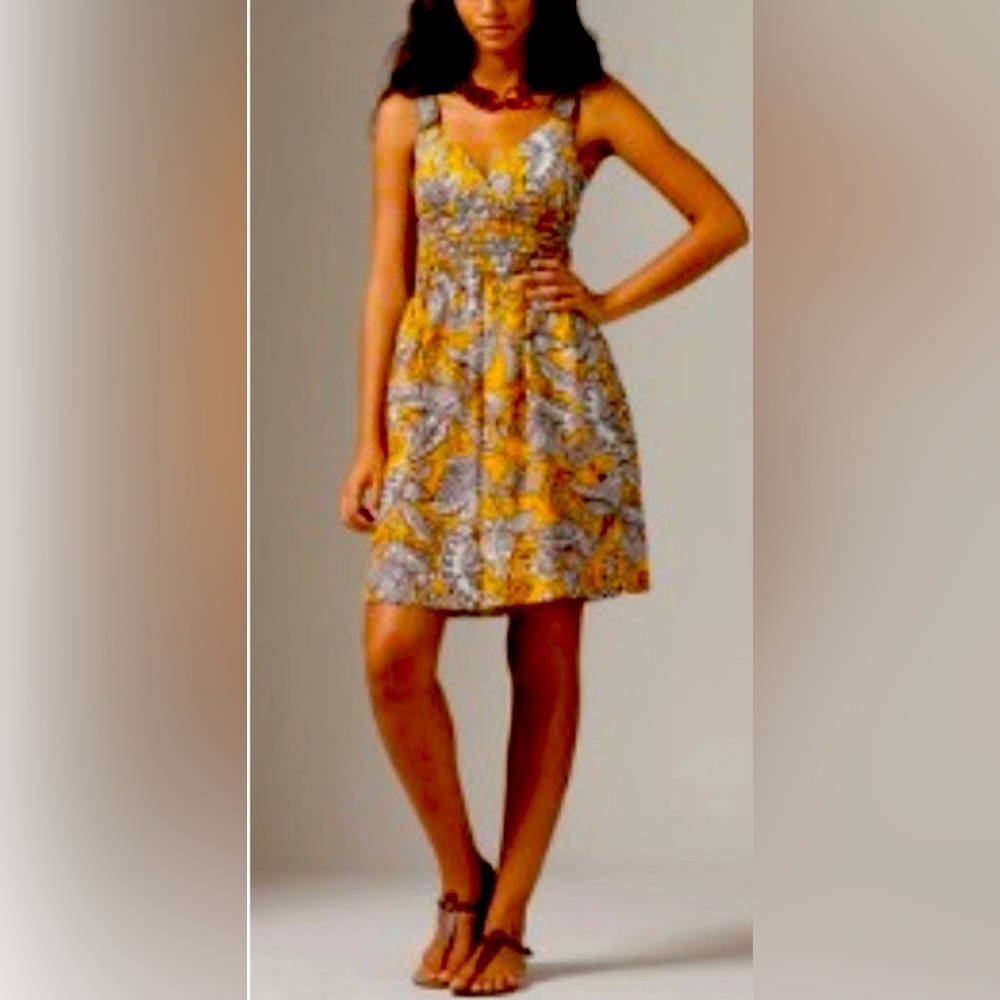 TRINA TURK Golden Yellow Floral Print Silk Dress